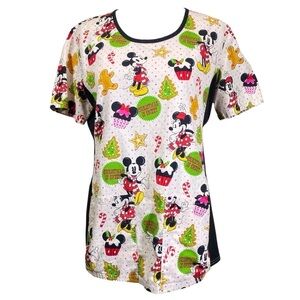 DISNEY Women's Small Mickey Minnie Mouse Christmas scrub uniform medical nurse